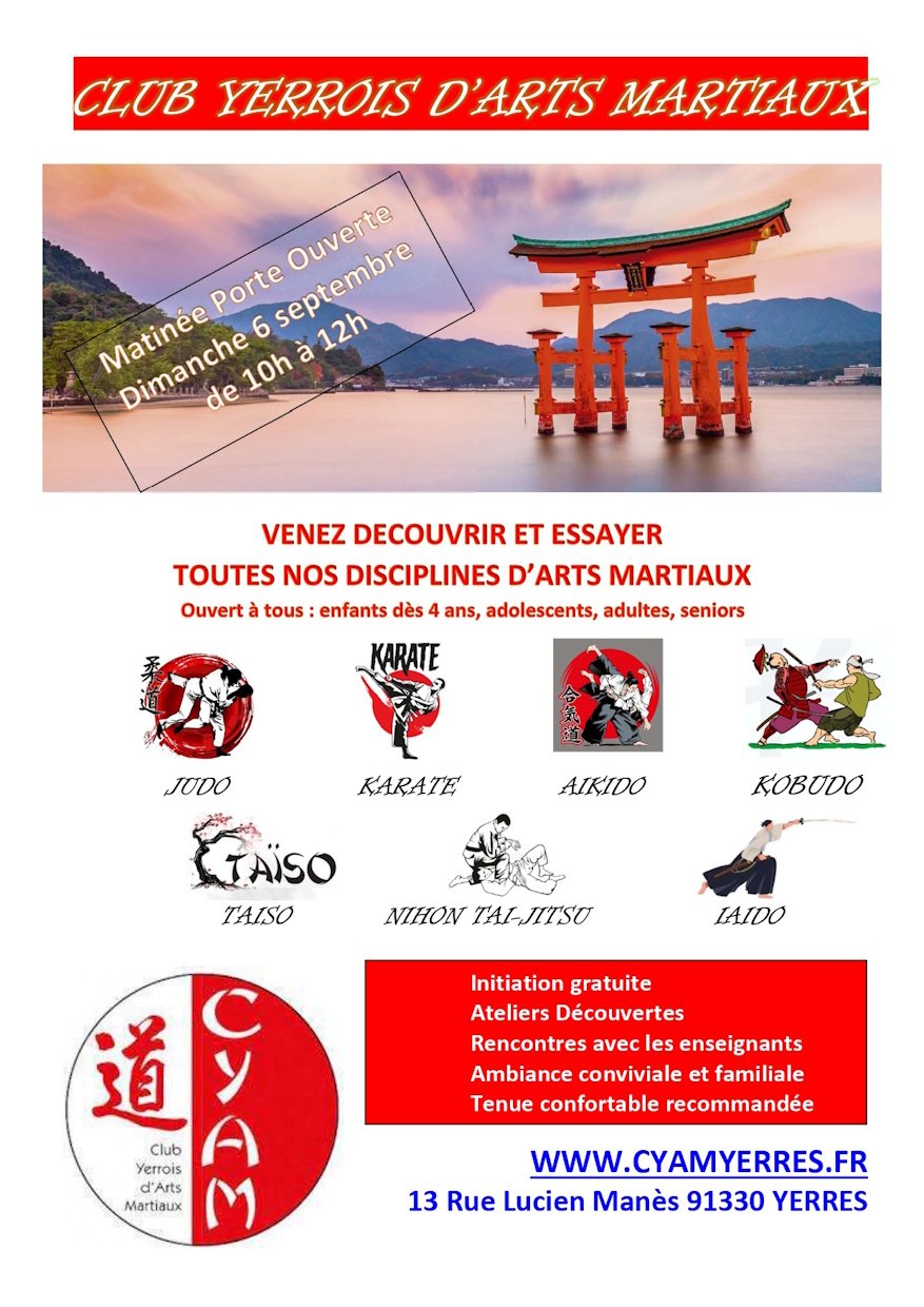 Matinée Portes Ouvertes CYAM — dimanche 6 septembre de 10h à 12h, découverte de toutes les disciplines d'arts martiaux
